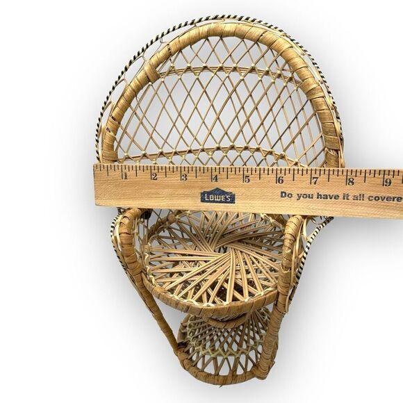 Wicker Rattan Peacock Chair Plant Stand Decor Small Doll Size 12” Tall Flawed - Picture 10 of 10